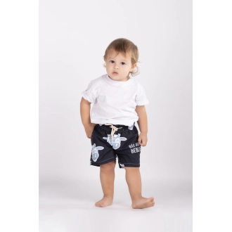 Short Infantil Praia Masculino Preto Com Cinza Não Aguenta Bebe Leite