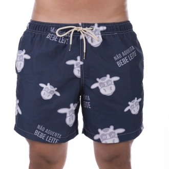 Short Masculino Praia Azul Marinho Não Aguenta Bebe Leite 