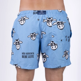 Short Masculino Praia Azul Pastel Não Aguenta Bebe Leite