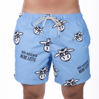 Short Masculino Praia Azul Pastel Não Aguenta Bebe Leite