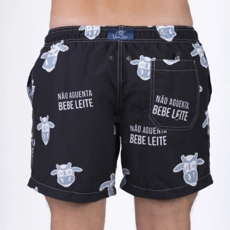 Short Masculino Praia Preto Com Cinza Não Aguenta Bebe Leite