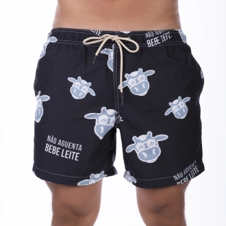 Short Masculino Praia Preto Com Cinza Não Aguenta Bebe Leite