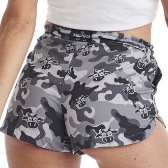 Short Feminino Praia Preto Cós Liso Camuflado