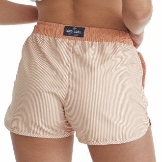 Short Feminino Praia Laranja Listrado Marrocos Cós Elástico