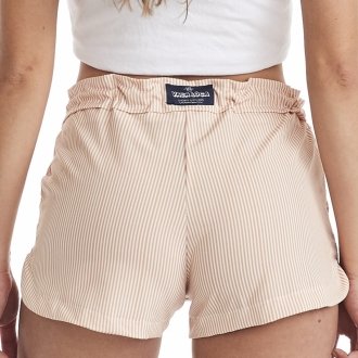 Short Feminino Praia Laranja Listrado Marrocos Cós Liso 