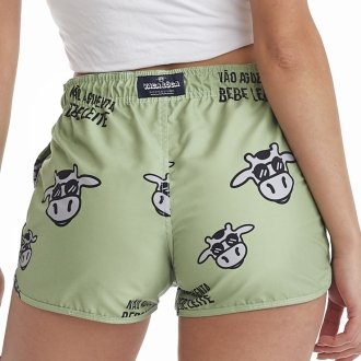 Short Feminino Praia Verde Não Aguenta Bebe Leite Cós Elástico 