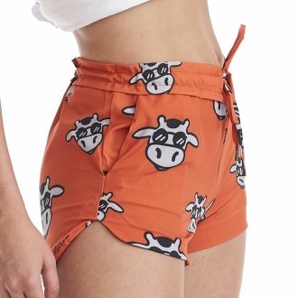 Short Feminino Praia Laranja Não Aguenta Bebe Leite Cós Liso 