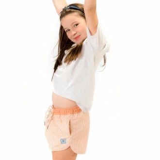 Short Infantil Praia Feminino Laranja Listrado Marrocos