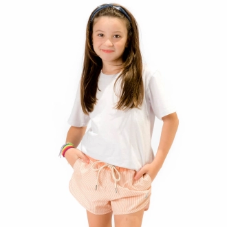 Short Infantil Praia Feminino Laranja Listrado Marrocos