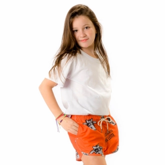 Short Infantil Praia Feminino Laranja Não Aguenta Bebe Leite 