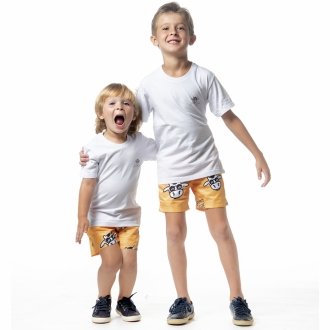 Short Infantil Praia Masculino Amarelo Não Aguenta Bebe Leite 