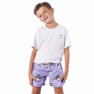 Short Infantil Praia Masculino Lavanda Não Aguenta Bebe Leite 